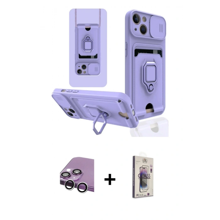 MARSİLYAN™- iPhone 14 Kılıf Vadi Form Prime - Siyah Bilvis 3D Cam Ekran Koruyucu + Raze Metal Kamera Lens - GS