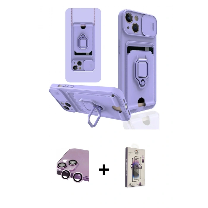 MARSİLYAN™- iPhone 14 Kılıf Vadi Form Prime - Siyah Bilvis 3D Cam Ekran Koruyucu + Raze Metal Kamera Lens - MR