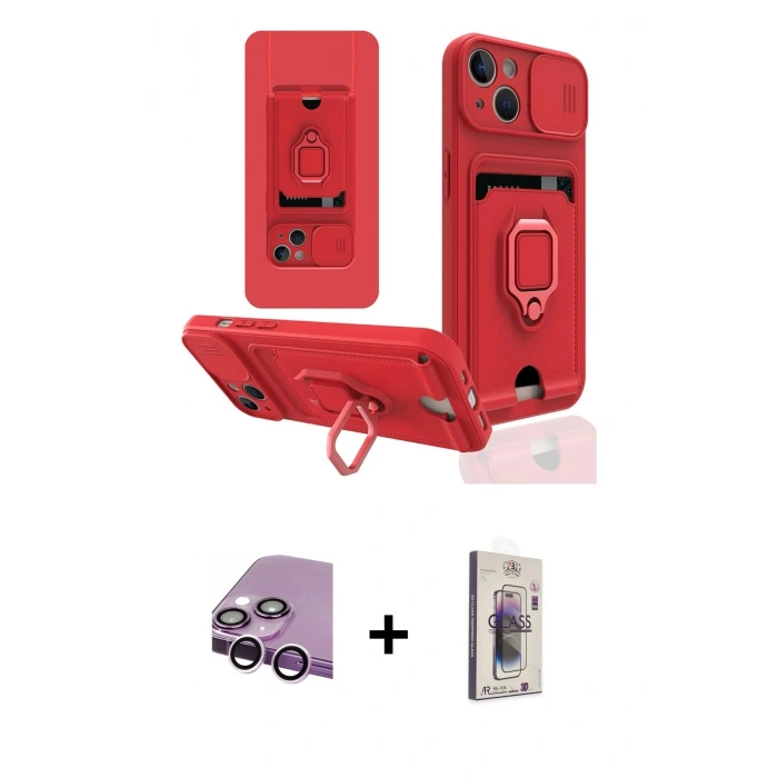 MARSİLYAN™- iPhone 14 Kılıf Vadi Form Prime - Siyah Bilvis 3D Cam Ekran Koruyucu + Raze Metal Kamera Lens - MR