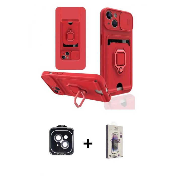 MARSİLYAN™- iPhone 14 Kılıf Vadi Form Prime - Siyah Bilvis 3D Cam Ekran Koruyucu + PVD Metal Kamera Lens - SH