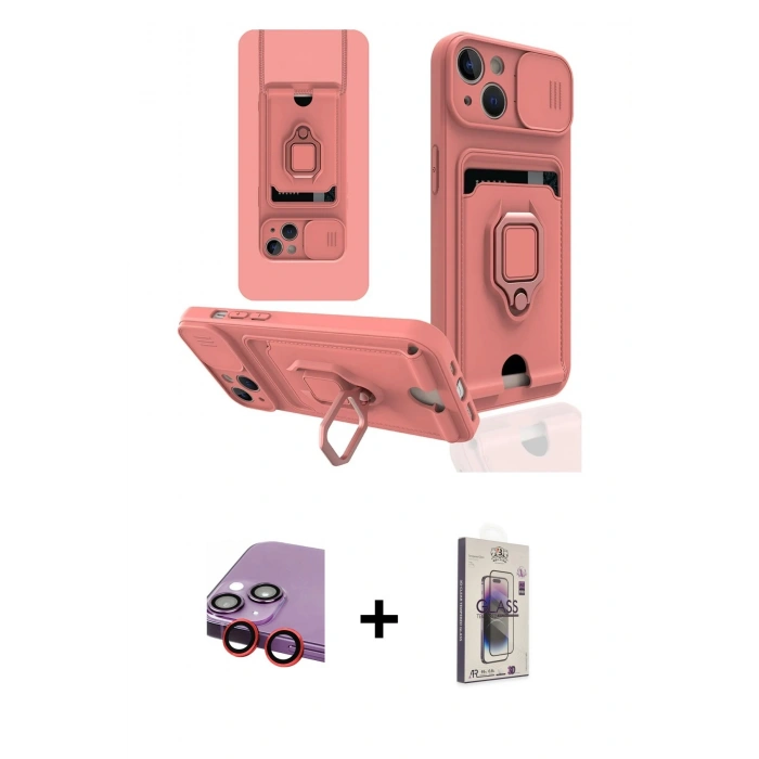 MARSİLYAN™- iPhone 14 Kılıf Vadi Form Prime - Siyah Bilvis 3D Cam Ekran Koruyucu + Raze Metal Kamera Lens - KI