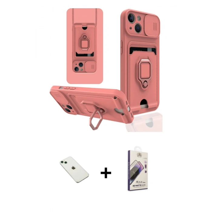 MARSİLYAN™- iPhone 14 Kılıf Vadi Form Prime - Siyah Bilvis 3D Mat Cam Ekran Koruyucu + Diamond Kamera Lens - YL
