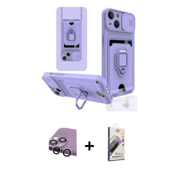 MARSİLYAN™- iPhone 14 Kılıf Vadi Form Prime - Siyah Bilvis 3D Mat Cam Ekran Koruyucu + Raze Metal Kamera Lens - GS