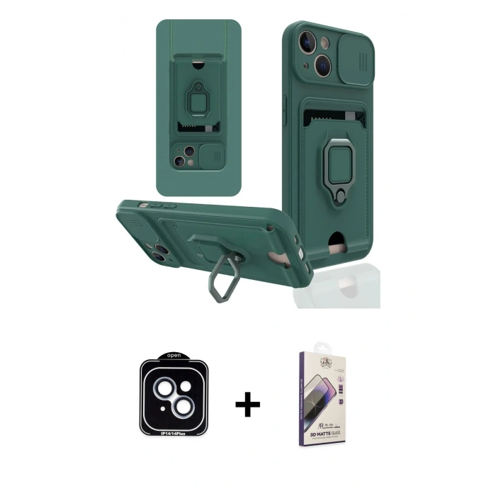 MARSİLYAN™- iPhone 14 Kılıf Vadi Form Prime - Siyah Bilvis 3D Mat Cam Ekran Koruyucu + PVD Metal Kamera Lens - MI