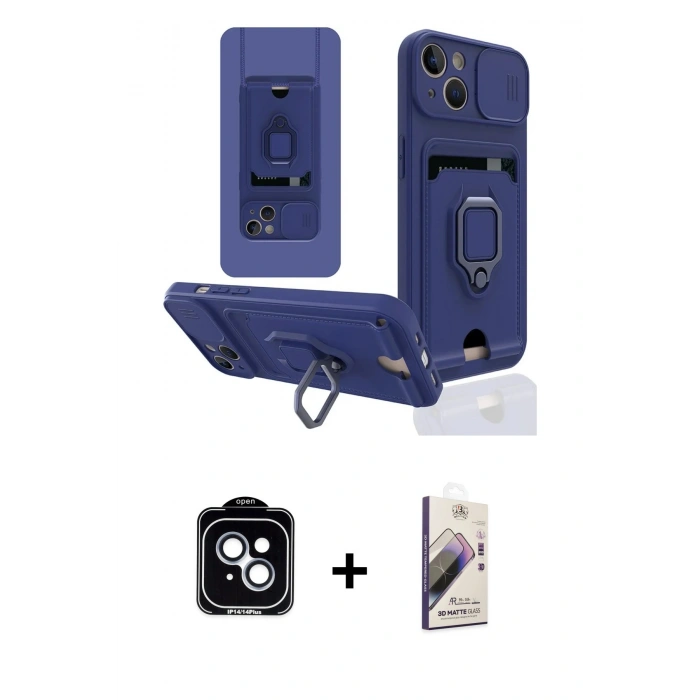 MARSİLYAN™- iPhone 14 Kılıf Vadi Form Prime - Siyah Bilvis 3D Mat Cam Ekran Koruyucu + PVD Metal Kamera Lens - MI