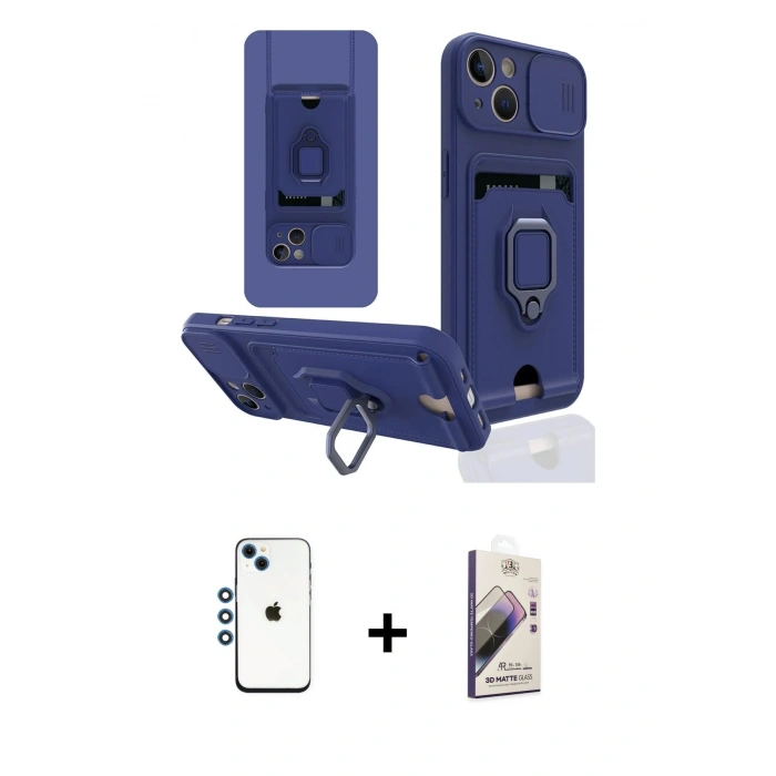 MARSİLYAN™- iPhone 14 Kılıf Vadi Form Prime - Siyah Bilvis 3D Mat Cam Ekran Koruyucu + Shine Kamera Lens - MI