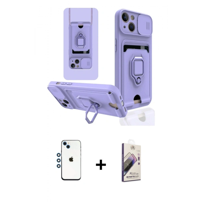 MARSİLYAN™- iPhone 14 Kılıf Vadi Form Prime - Siyah Bilvis 3D Mat Cam Ekran Koruyucu + Shine Kamera Lens - MI