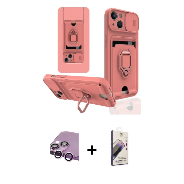 MARSİLYAN™- iPhone 14 Kılıf Vadi Form Prime - Siyah Bilvis 3D Mat Cam Ekran Koruyucu + Raze Metal Kamera Lens - MR