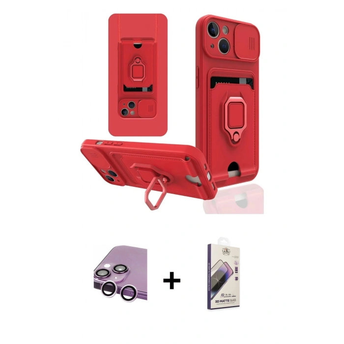 MARSİLYAN™- iPhone 14 Kılıf Vadi Form Prime - Siyah Bilvis 3D Mat Cam Ekran Koruyucu + Raze Metal Kamera Lens - MR