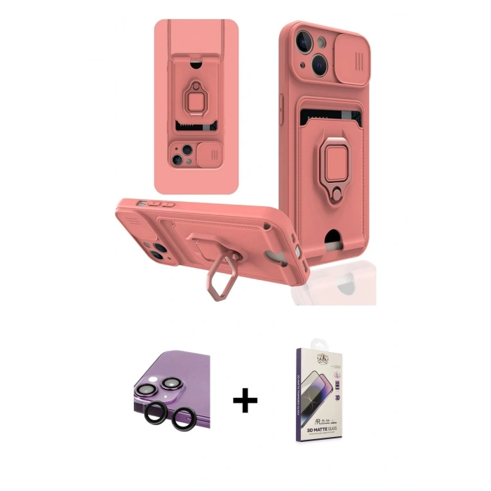 MARSİLYAN™- iPhone 14 Kılıf Vadi Form Prime - Siyah Bilvis 3D Mat Cam Ekran Koruyucu + Raze Metal Kamera Lens - SH