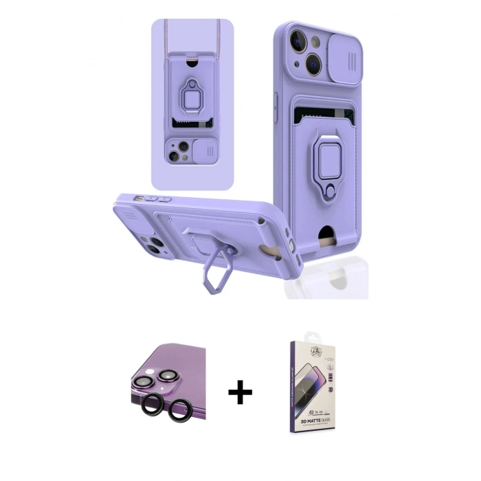 MARSİLYAN™- iPhone 14 Kılıf Vadi Form Prime - Siyah Bilvis 3D Mat Cam Ekran Koruyucu + Raze Metal Kamera Lens - SH