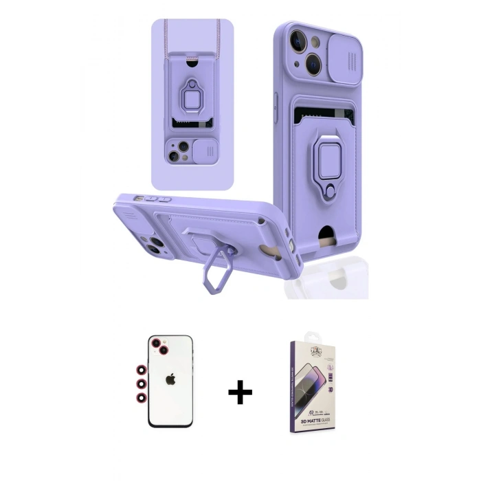 MARSİLYAN™- iPhone 14 Kılıf Vadi Form Prime - Siyah Bilvis 3D Mat Cam Ekran Koruyucu + Shine Kamera Lens - KI
