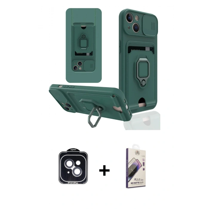 MARSİLYAN™- iPhone 14 Kılıf Vadi Form Prime - Siyah Bilvis 3D Mat Cam Ekran Koruyucu + PVD Metal Kamera Lens - SH