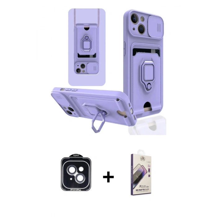 MARSİLYAN™- iPhone 14 Kılıf Vadi Form Prime - Siyah Bilvis 3D Mat Cam Ekran Koruyucu + PVD Metal Kamera Lens - SH