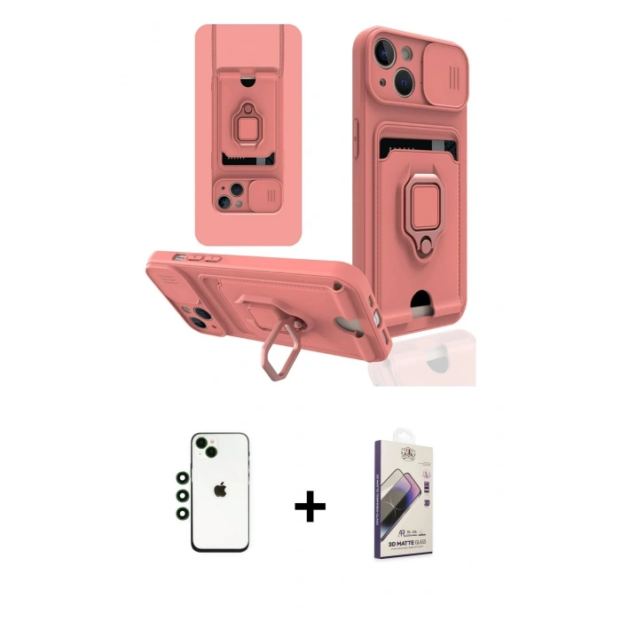 MARSİLYAN™- iPhone 14 Kılıf Vadi Form Prime - Siyah Bilvis 3D Mat Cam Ekran Koruyucu + Shine Kamera Lens - YL