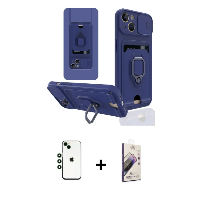 MARSİLYAN™- iPhone 14 Kılıf Vadi Form Prime - Siyah Bilvis 3D Mat Cam Ekran Koruyucu + Shine Kamera Lens - YL