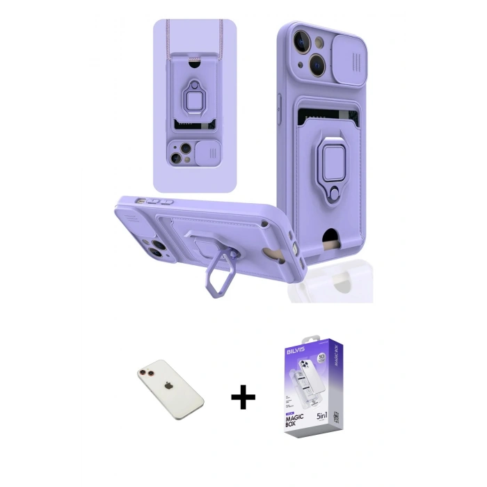 MARSİLYAN™- iPhone 14 Kılıf Vadi Form Prime - Siyah Bilvis 5in1 3D Magic Cam Ekran Koruyucu + Diamond Kamera Lens - KI