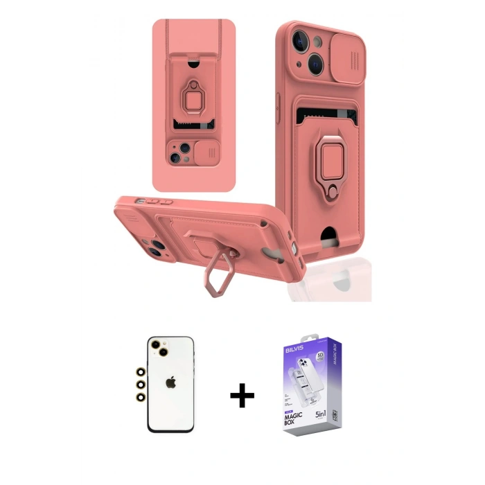 MARSİLYAN™- iPhone 14 Kılıf Vadi Form Prime - Siyah Bilvis 5in1 3D Magic Cam Ekran Koruyucu + Shine Kamera Lens - GD
