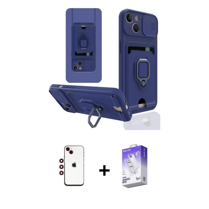 MARSİLYAN™- iPhone 14 Kılıf Vadi Form Prime - Siyah Bilvis 5in1 3D Magic Cam Ekran Koruyucu + Shine Kamera Lens - KI
