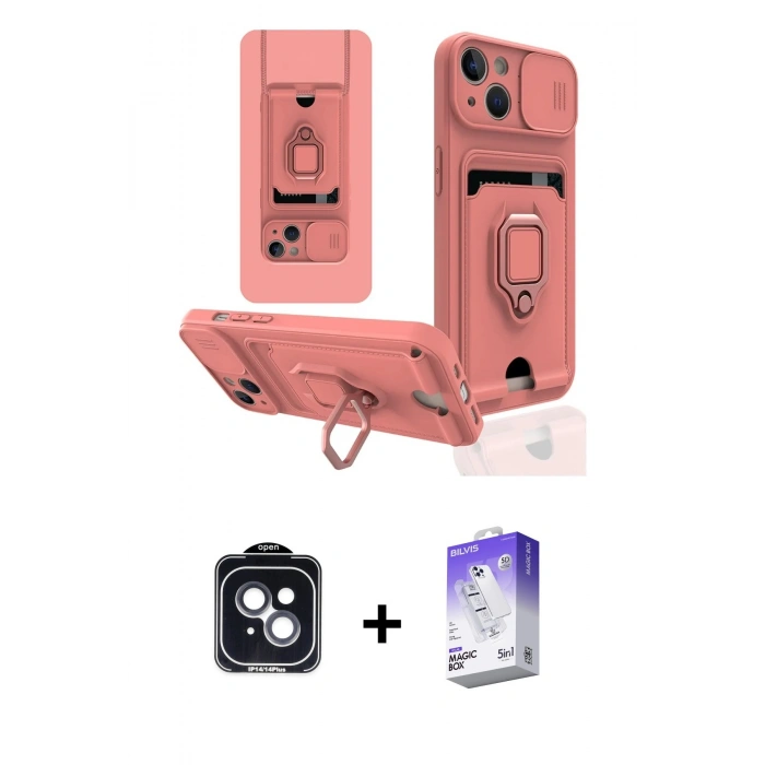 MARSİLYAN™- iPhone 14 Kılıf Vadi Form Prime - Siyah Bilvis 5in1 3D Magic Cam Ekran Koruyucu + PVD Metal Kamera Lens - SH