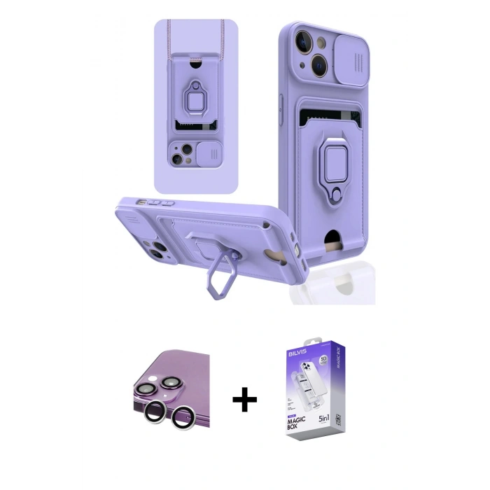 MARSİLYAN™- iPhone 14 Kılıf Vadi Form Prime - Siyah Bilvis 5in1 3D Magic Cam Ekran Koruyucu + Raze Metal Kamera Lens - GS