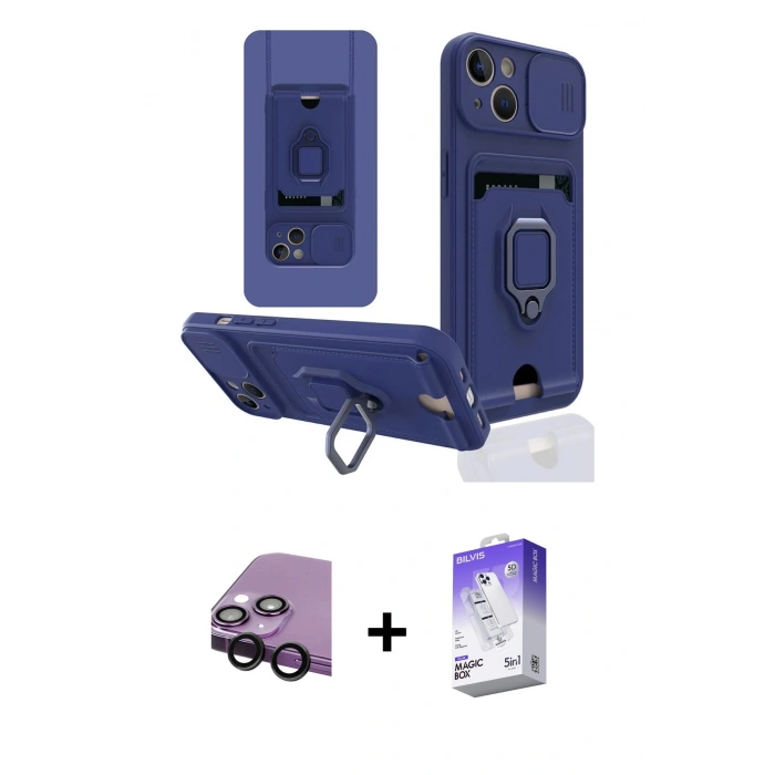 MARSİLYAN™- iPhone 14 Kılıf Vadi Form Prime - Siyah Bilvis 5in1 3D Magic Cam Ekran Koruyucu + Raze Metal Kamera Lens - SH