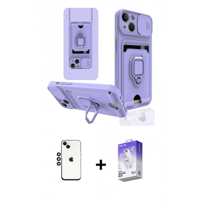 MARSİLYAN™- iPhone 14 Kılıf Vadi Form Prime - Siyah Bilvis 5in1 3D Magic Cam Ekran Koruyucu + Shine Kamera Lens - SH