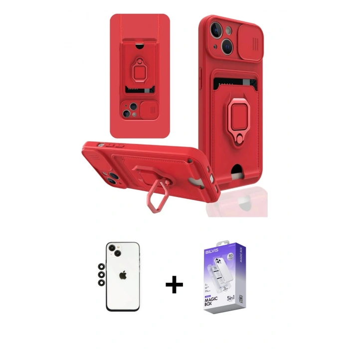 MARSİLYAN™- iPhone 14 Kılıf Vadi Form Prime - Siyah Bilvis 5in1 3D Magic Cam Ekran Koruyucu + Shine Kamera Lens - SH