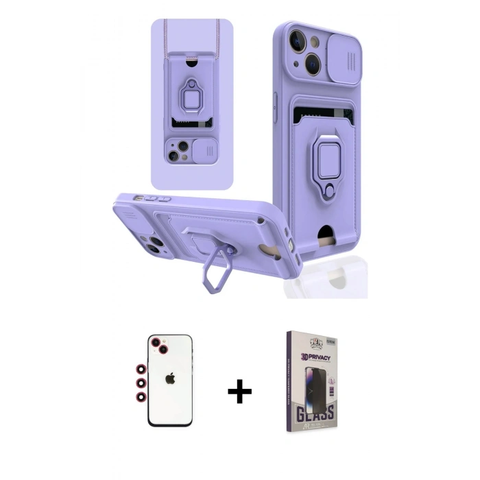 MARSİLYAN™- iPhone 14 Kılıf Vadi Form Prime - Siyah Bilvis Hayalet Cam Ekran Koruyucu + Shine Kamera Lens - KI