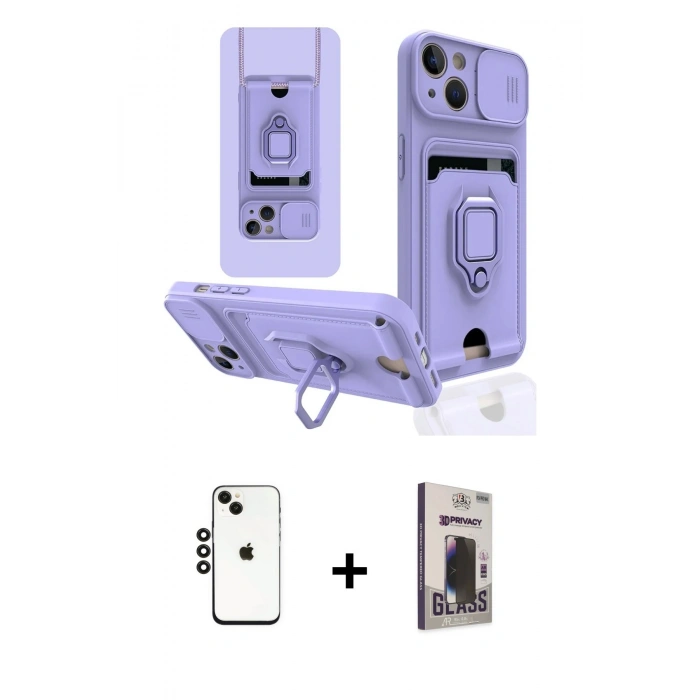 MARSİLYAN™- iPhone 14 Kılıf Vadi Form Prime - Siyah Bilvis Hayalet Cam Ekran Koruyucu + Shine Kamera Lens - SH