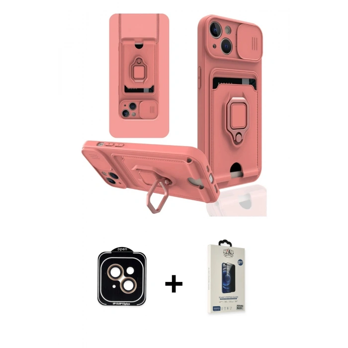MARSİLYAN™- iPhone 14 Kılıf Vadi Form Prime - Siyah Bilvis Hayalet Cam Ekran Koruyucu + PVD Metal Kamera Lens - TU