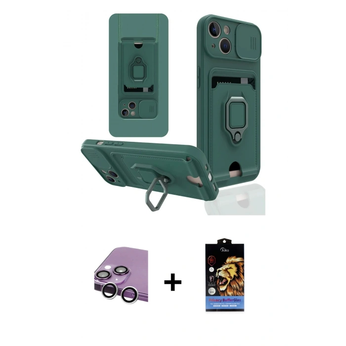 MARSİLYAN™- iPhone 14 Kılıf Vadi Form Prime - Siyah Buffer Hayalet Cam Ekran Koruyucu + Raze Metal Kamera Lens - GS