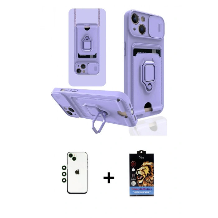 MARSİLYAN™- iPhone 14 Kılıf Vadi Form Prime - Siyah Buffer Hayalet Cam Ekran Koruyucu + Shine Kamera Lens - YL