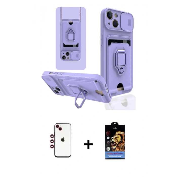 MARSİLYAN™- iPhone 14 Kılıf Vadi Form Prime - Siyah Buffer Hayalet Cam Ekran Koruyucu + Shine Kamera Lens - KI
