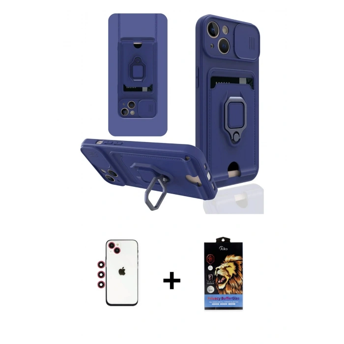 MARSİLYAN™- iPhone 14 Kılıf Vadi Form Prime - Siyah Buffer Hayalet Cam Ekran Koruyucu + Shine Kamera Lens - KI