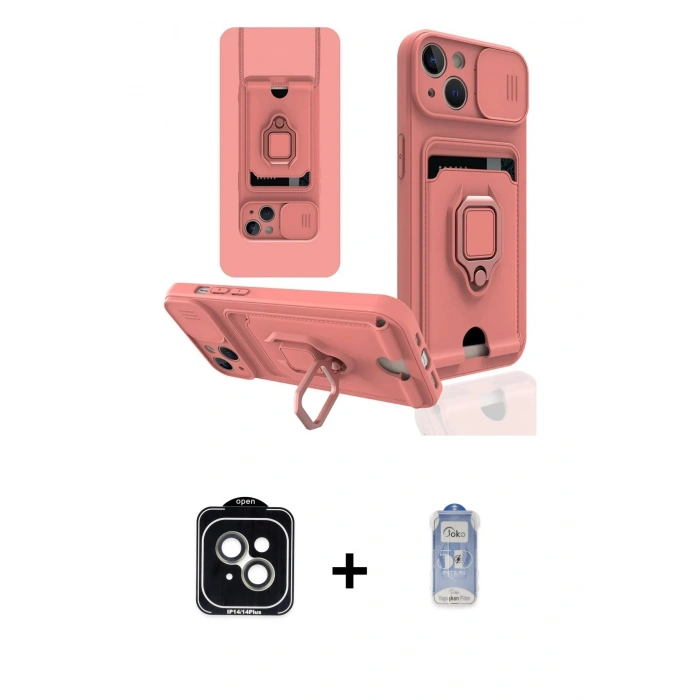 MARSİLYAN™- iPhone 14 Kılıf Vadi Form Prime - Siyah Joko Magic 5D Cam + PVD Metal Kamera Lens - YL