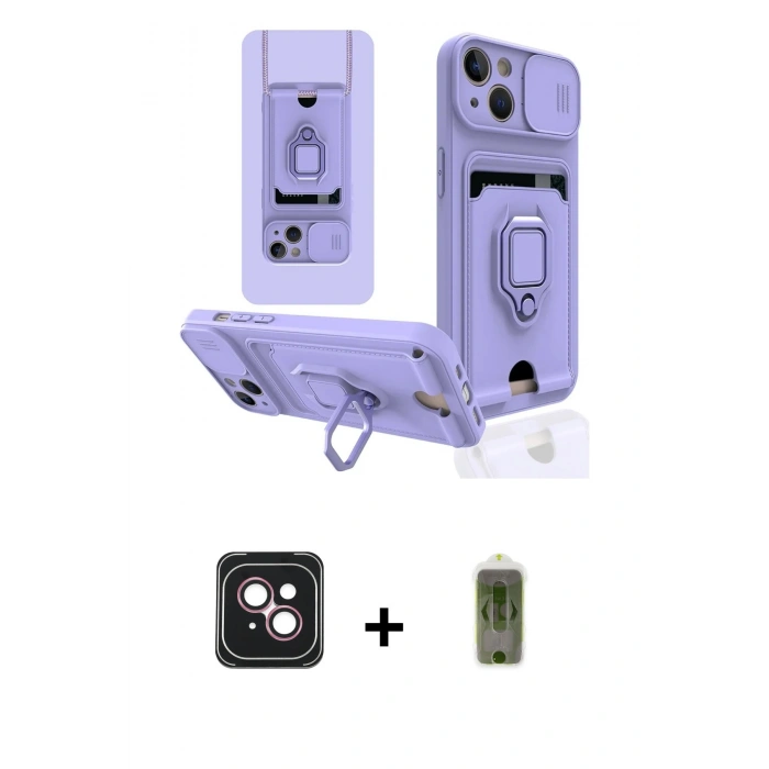 MARSİLYAN™- iPhone 14 Kılıf Vadi Form Prime - Siyah Joko Magic 5D Hayalet Cam + Pembe PVD Metal Kamera Lens
