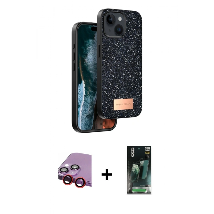 MARSİLYAN™- iPhone 14 Kılıf Vadi Klasik Serisi - Şeffaf 360 Full Body Arka Koruyucu + Raze Metal Kamera Lens - KI