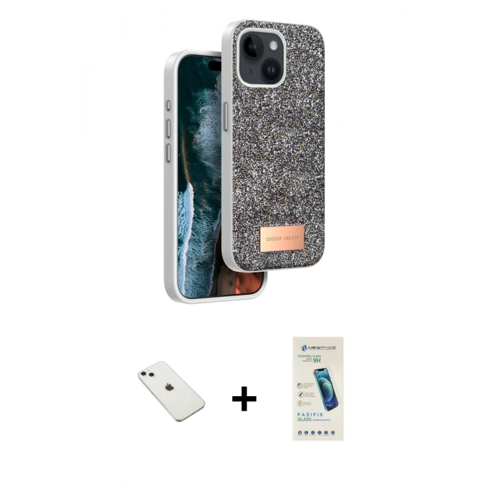 MARSİLYAN™- iPhone 14 Kılıf Vadi Klasik Serisi - Şeffaf Pasifik Cam Ekran Koruyucu + Diamond Kamera Lens - SABE