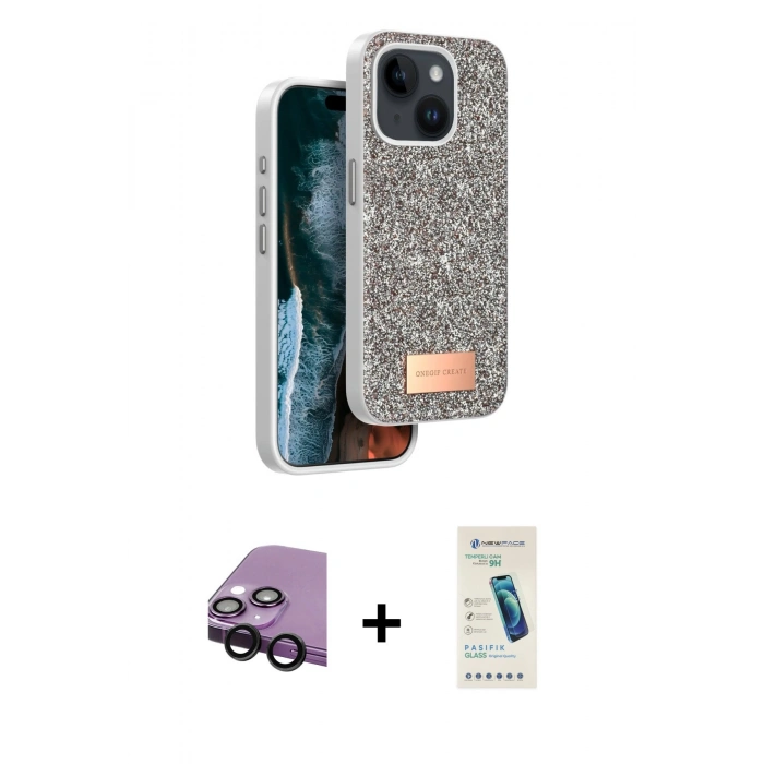 MARSİLYAN™- iPhone 14 Kılıf Vadi Klasik Serisi - Şeffaf Pasifik Cam Ekran Koruyucu + Raze Metal Kamera Lens - SH