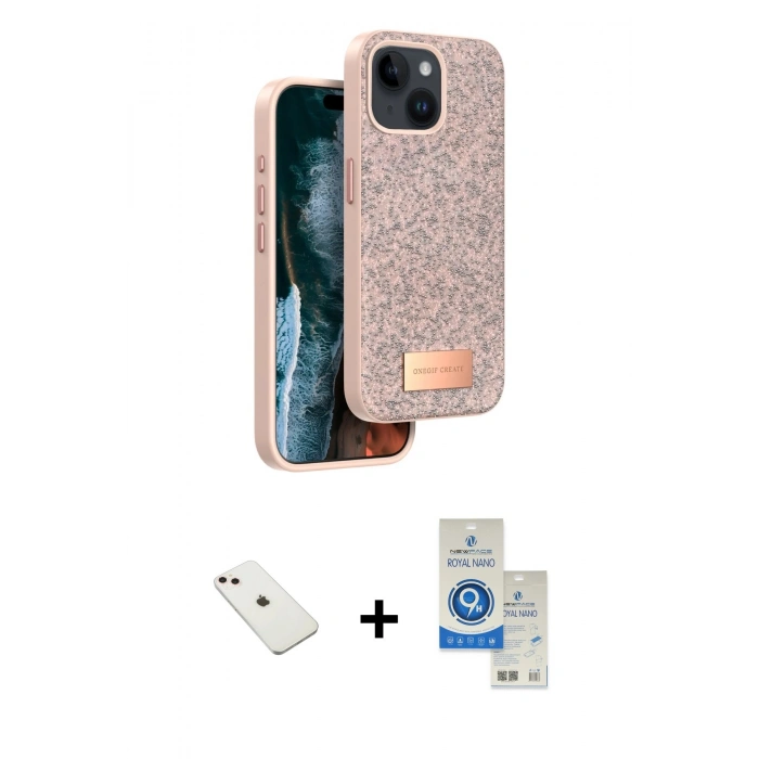 MARSİLYAN™- iPhone 14 Kılıf Vadi Klasik Serisi - Şeffaf Royal Nano Ekran Koruyucu + Diamond Kamera Lens - PE