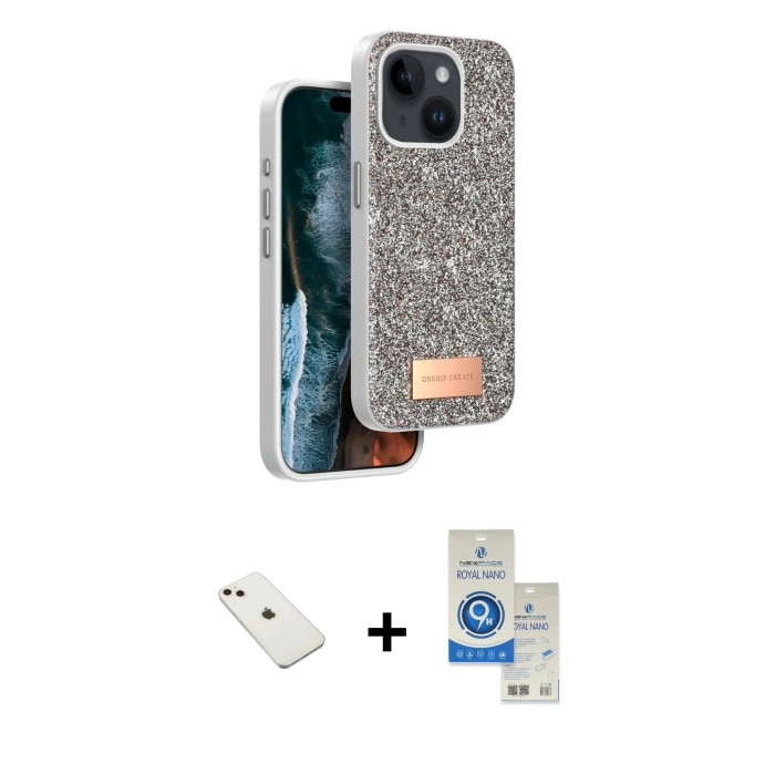 MARSİLYAN™- iPhone 14 Kılıf Vadi Klasik Serisi - Şeffaf Royal Nano Ekran Koruyucu + Diamond Kamera Lens - PE