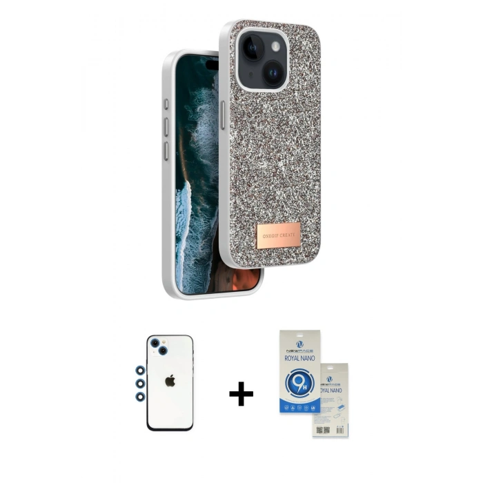 MARSİLYAN™- iPhone 14 Kılıf Vadi Klasik Serisi - Şeffaf Royal Nano Ekran Koruyucu + Shine Kamera Lens - MI
