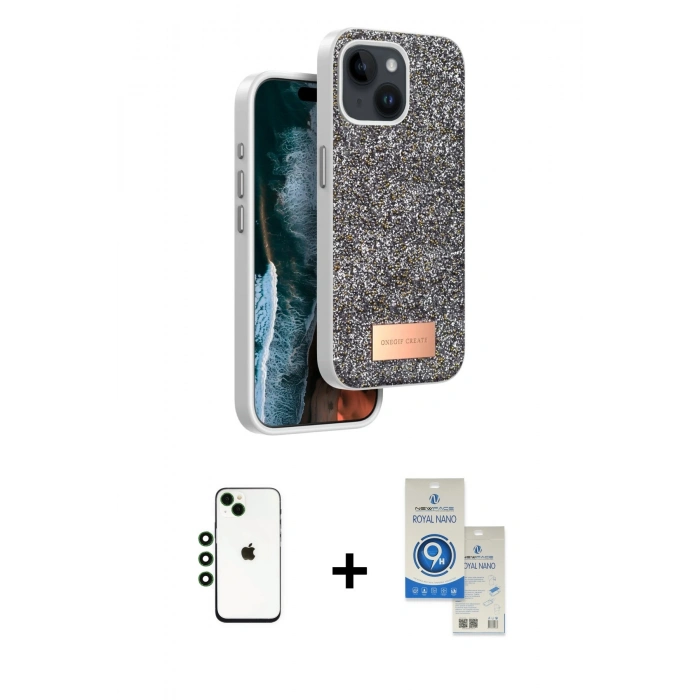 MARSİLYAN™- iPhone 14 Kılıf Vadi Klasik Serisi - Şeffaf Royal Nano Ekran Koruyucu + Shine Kamera Lens - YL