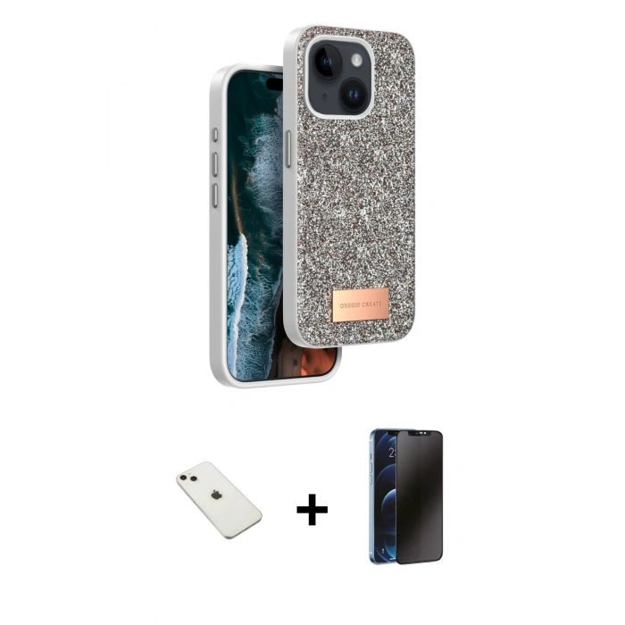MARSİLYAN™- iPhone 14 Kılıf Vadi Klasik Serisi - Siyah 3D Antistatik Hayalet Cam Ekran Koruyucu + Diamond Kamera Lens - PE