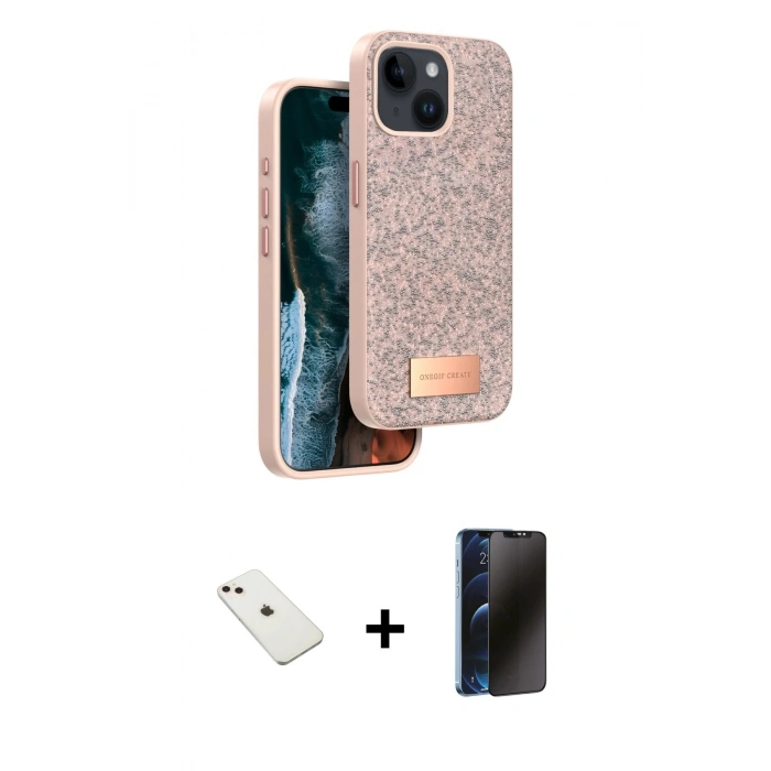 MARSİLYAN™- iPhone 14 Kılıf Vadi Klasik Serisi - Siyah 3D Antistatik Hayalet Cam Ekran Koruyucu + Diamond Kamera Lens - PE