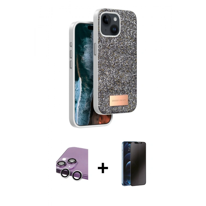 MARSİLYAN™- iPhone 14 Kılıf Vadi Klasik Serisi - Siyah 3D Antistatik Hayalet Cam Ekran Koruyucu + Raze Metal Kamera Lens - GS