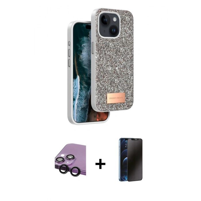 MARSİLYAN™- iPhone 14 Kılıf Vadi Klasik Serisi - Siyah 3D Antistatik Hayalet Cam Ekran Koruyucu + Raze Metal Kamera Lens - SH