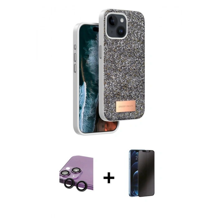 MARSİLYAN™- iPhone 14 Kılıf Vadi Klasik Serisi - Siyah 3D Antistatik Hayalet Cam Ekran Koruyucu + Raze Metal Kamera Lens - SH