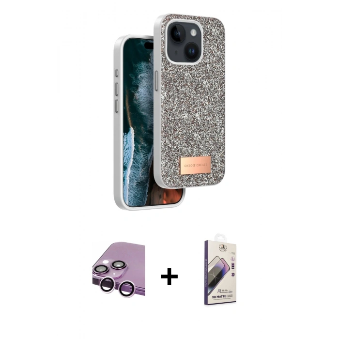MARSİLYAN™- iPhone 14 Kılıf Vadi Klasik Serisi - Siyah Bilvis 3D Mat Cam Ekran Koruyucu + Raze Metal Kamera Lens - MR
